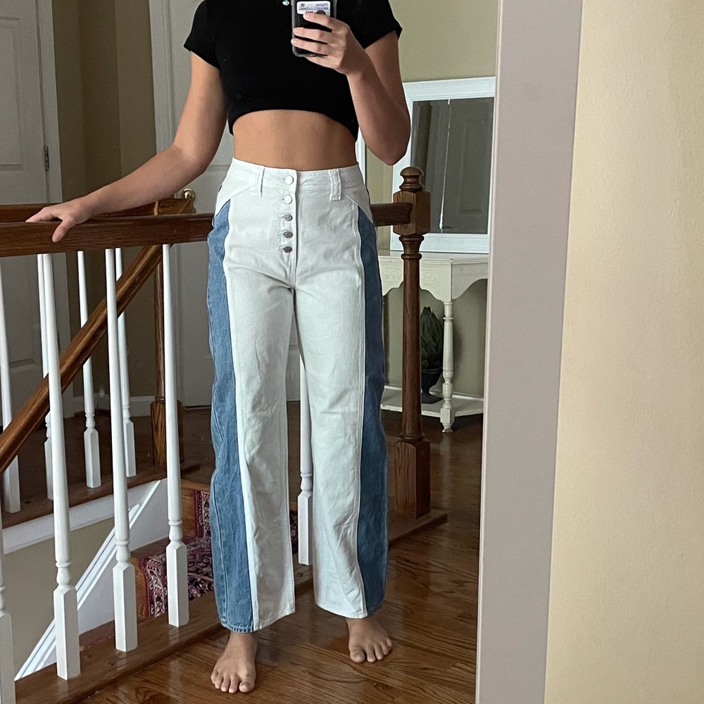 Urban outfitters blue and white wide leg chap jean